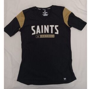 Fanatics New Orleans Saints Football V-Neck‎ T-Shirt Womens Size S Black Gold